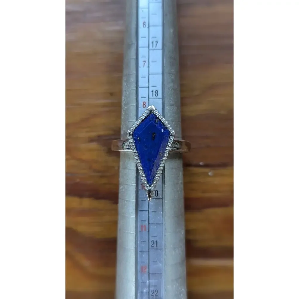 Karis Signed STS Lapis Lazuli Kite Ring Size 9 Filigree Statement Blue Silver